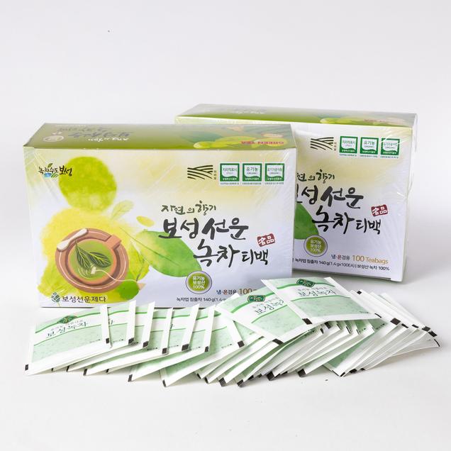 (보성선운제다)유기농 녹차엽 사각티백 2박스(총 200개입)1672