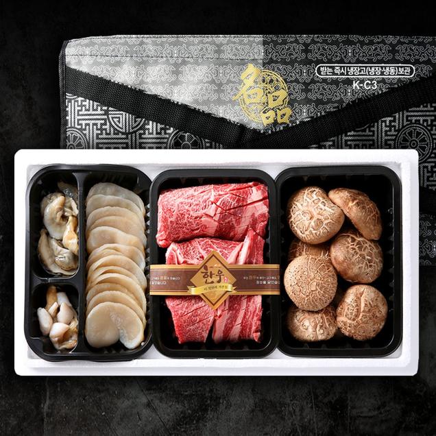 (남도드림)일등한우 장흥삼합 선물세트 1호 750g(꽃등심+키조개+표고버섯)16439