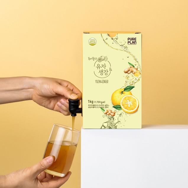 (맑고밝고따뜻한)퓨어플랜 유자&생강 1kg*1팩,(원액타입으로 희석해서 음용)1614