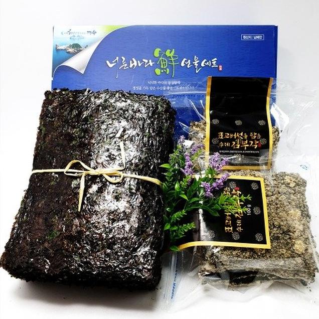 [로컬상품관] (여수토박이건어물)재래 곱창돌김 선물세트(곱창돌김50매+수제김부각)11115