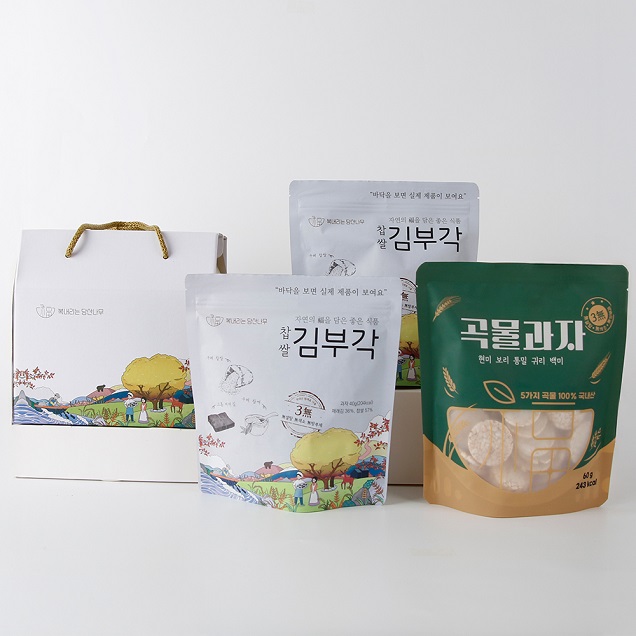 (복내리는당산나무) 혼합 선물세트1호(김부각2봉+곡물과자1봉)11799