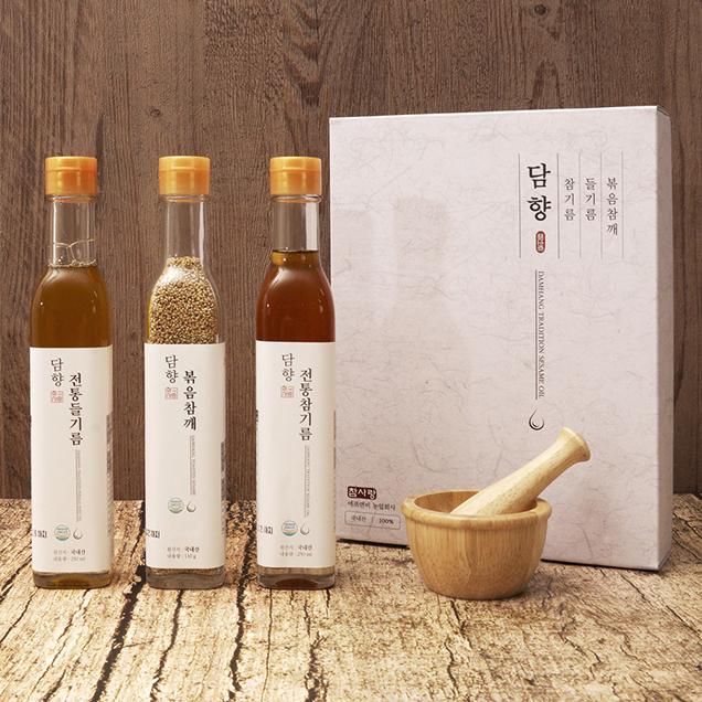 [2025추석] (참사랑에프앤비) 담향유 참기름 선물세트 (참기름250ml+들기름250ml+볶음참깨110g)12218