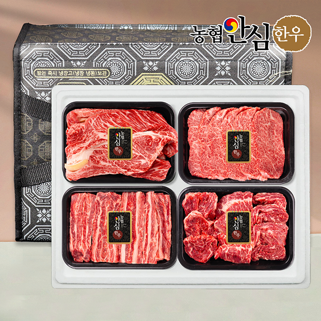 [추석꾸러미] (천사푸드) [농협안심한우] 1등급 4구선물 1.2kg (등심300g+살치살300g+갈비살300g+특수부위300g)13204